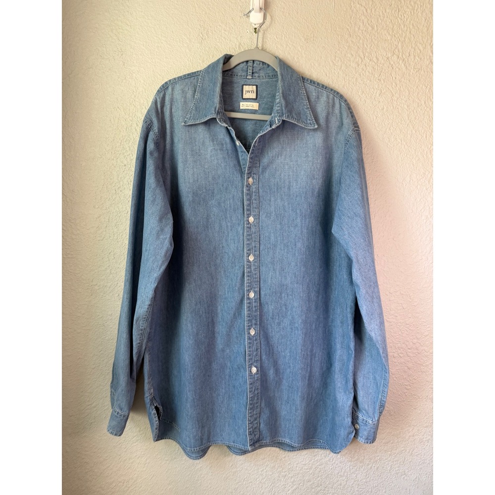 JWN Nordstrom Mens XXL Tall Blue Chambray Denim Button Down Shirt Long Sleeve